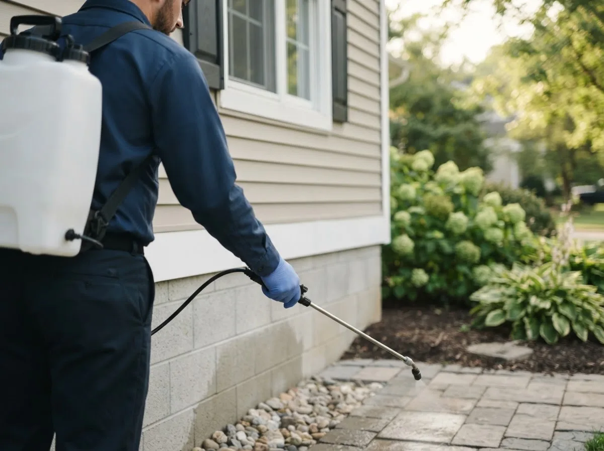 Pest control technician inspecting a home in New England, ND